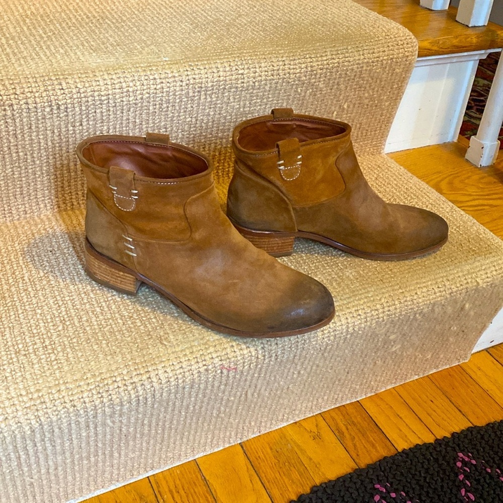 Distressed leather suede ankle boots, sz 40 from Garnet Hill